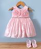 Bluebell Satin Woven Sleeveless  Party Dress with Booties & Floral Applique - Pink