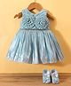 Bluebell Satin Woven Sleeveless  Party Dress with Booties & Floral Applique - Sea Green