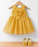 Bluebell Tissue Woven Sleeveless Party Dress With Floral Applique & Booties - Golden