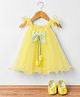 Bluebell Net Woven Sleeveless Flared Party Frock With Booties & Bow Applique - Lemon Yellow