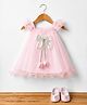 Bluebell Net Woven Sleeveless Party Frock With Booties & Bow Applique - Pink