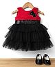 Bluebell Satin Woven Sleeveless Party Dress & Booties With Bow Applique & Sequins Detailing - Red & Black