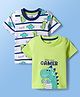 Doodle Poodle 100% Cotton Half Sleeves Dinosaur Printed T-Shirts Pack Of 2 - White & Lime Green