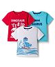 Doodle Poodle 100% Cotton Knit Half Sleeves T-Shirts With Dino Print Pack of 3 - Light Blue White & Red