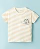 Ollypop Sinker Knit Half Sleeves Beach Theme Printed Striped T-Shirt - Cream & Beige