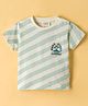 Ollypop Sinker Knit Half Sleeves Beach Theme Printed Striped T-Shirt - Cream & Light Blue