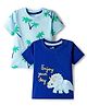 Doodle Poodle 100% Cotton Knit Half Sleeves T-Shirts With Dino & Tree Print Pack of 2 - Light & Navy Blue