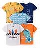 Doodle Poodle 100% Cotton Knit Half Sleeves T-Shirts with Dino Print Pack of 5 - Yellow Blue & White