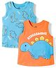 Doodle Poodle 100% Cotton Knit Sleeveless T-Shirts with Dino Print Pack of 2 - Light Blue & Orange