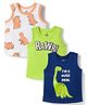 Doodle Poodle 100% Cotton Knit Sleeveless T-Shirts with Dino Print Pack of 3 - Green Navy & White