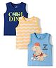 Doodle Poodle 100% Cotton Knit Sleeveless T-Shirts with Dino Print Pack of 3 - Navy Blue & White