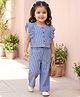 Babyhug Cotton Woven Frill Sleeves Striped Top & Lounge Pant Co-ord Set - Blue