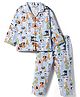 Enfance Core Full Sleeves Animals Printed Coordinating Shirt & Pajama Night Suit - Sky Blue