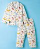 Enfance Core Full Sleeves Cartoon Dinosaur Printed Coordinating Shirt & Pajama Night Suit - Cream