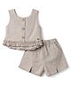 ToffyHouse Cotton Woven Sleeveless Solid Top & Shorts Set - Beige