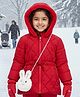Little Ginnie Woven Full Sleeves Solid Hooded Quilted Winter Jacket With Detachable Bag - Red