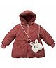 Little Ginnie Woven Full Sleeves Solid Hooded Quilted Winter Jacket With Detachable Bag - Peach