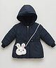 Little Ginnie Woven Full Sleeves Solid Hooded Quilted Winter Jacket With Detachable Bag - Navy Blue