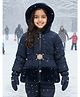 Little Ginnie Woven Full Sleeves Solid Hooded Quilted Puffer Jacket - Navy Blue