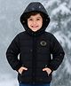 Little Ginnie Woven Full Sleeves Solid Hooded Quilted Puffer Jacket - Black