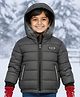 Little Ginnie Woven Full Sleeves Solid Hooded Quilted Puffer Jacket - Grey