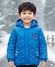 Little Ginnie Woven Full Sleeves Solid Hooded Quilted Puffer Jacket - Blue