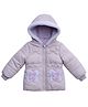Little Ginnie Woven Full Sleeves Floral Applique Solid Quilted  Puffer Hooded Jacket - Lavender
