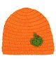 Little Ginnie Woollen Knit Apple Applique Detailed Beanie Cap - Orange - Circumference 16 Cms