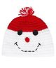 Little Ginnie Woollen Knit Colour Blocked Smiley Face Designed Beanie Cap - White & Red - Circumference 15 Cms