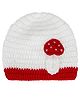 Little Ginnie Woollen Knit Mushroom Applique Detailed Beanie Cap - White - Circumference 15 Cms