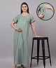 Mamma's Maternity Cotton Woven Half Sleeves Floral Printed Maternity Nighty With Side Seam Nursing Access - Sage Green