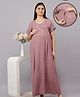 Mamma's Maternity Cotton Woven Half Sleeves Floral Printed Maternity Nighty With Side Seam Nursing Access - Rose Pink