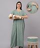 Mamma's Maternity Cotton Woven Half Sleeves Floral Printed Maternity Nighty With Side Seam Nursing Access - Light Green