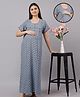 Mamma's Maternity Cotton Woven Half Sleeves Floral Printed Maternity Nighty With Side Seam Nursing Access - Slate Grey