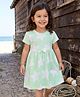 Babyhug Single Jersey Knit Half Sleeves Frock with Bow & Star Print - Sea Green