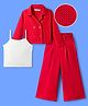 OLLINGTON ST. Waffle Set of Full Sleeves Jacket & Culotte Pant With Inner Lycra Tee - Red