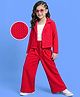 OLLINGTON ST. Waffle Set of Full Sleeves Jacket & Culotte Pant With Inner Lycra Tee - Red