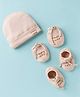 Simply Interlock Knit Cap Mittens & Booties With Simple Cute Print Beige - Diameter 10.5 cm