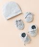 Simply Interlock Knit Cap Mittens & Booties With Simple Cute Print Grey - Diameter 10.5 cm