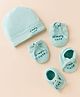 Simply Interlock Knit Cap Mittens & Booties With Simple Cute Print Mint - Diameter 10.5 cm