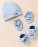 Simply Interlock Knit Cap Mittens & Booties With Simple Cute Print Blue - Diameter 10 cm