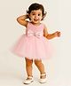 Lagorii Net Woven Sleeveless Bow & Stone Embellished Dress - Pink