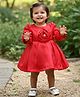 Lagorii Satin Woven Full Sleeves Rose Applique Designed  Dress -Red