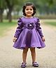 Lagorii Satin Woven Full Sleeves Rose Applique Designed  Dress -Purple