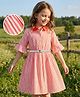 Hola Bonita Cotton Woven Half Sleeve Knee Length Stripe Shirt Style Dress  with Belt - Peach