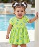 Doodle Poodle 100% Cotton Knit Half Sleeves Sea Life Theme Printed Frock with Bloomer & Bow Applique - Limegreen
