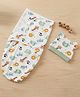 Baby Moo Dino Print Adjustable Velcro Easy Wrap Ready Swaddle For Infant With Matching 3D Cap - White