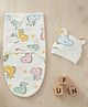 Baby Moo Jungle Print Adjustable Velcro Easy Wrap Ready Swaddle For Infant With Matching 3D Cap - White