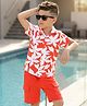 OLLINGTON ST. Cotton Knit Half Sleeve Floral Printed Shirt & Shorts Set - Multicolour & Rust