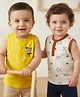 Babyoye 100% Cotton Knit Sleeveless T-Shirts With Star & Tiger Print Pack of 2 - White & Yellow